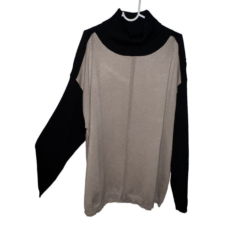 Lety And Me Women Cold Shoulder Mock Turtle Neck Tan Black‎ Sweater Size 1X New